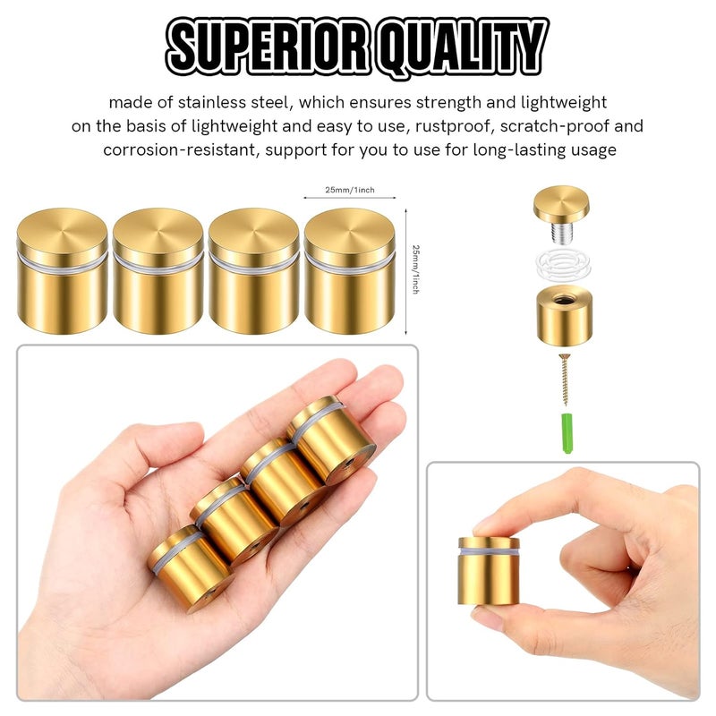 Ferraycle 8 Sets Standoff Screws Stainless Steel Advertising Standoff Mount Metal Hardware Sign Mounting Hardware for Hanging Acrylic Picture Frame(1 x 1 Inch) - Image 4